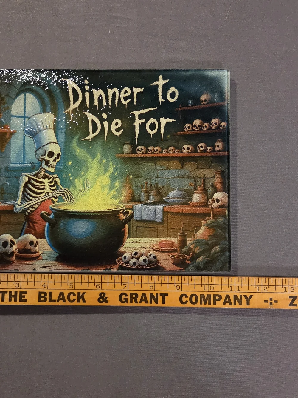 Halloween Skeleton Chef Glass Cutting Board Dinner to Die For 8x11
